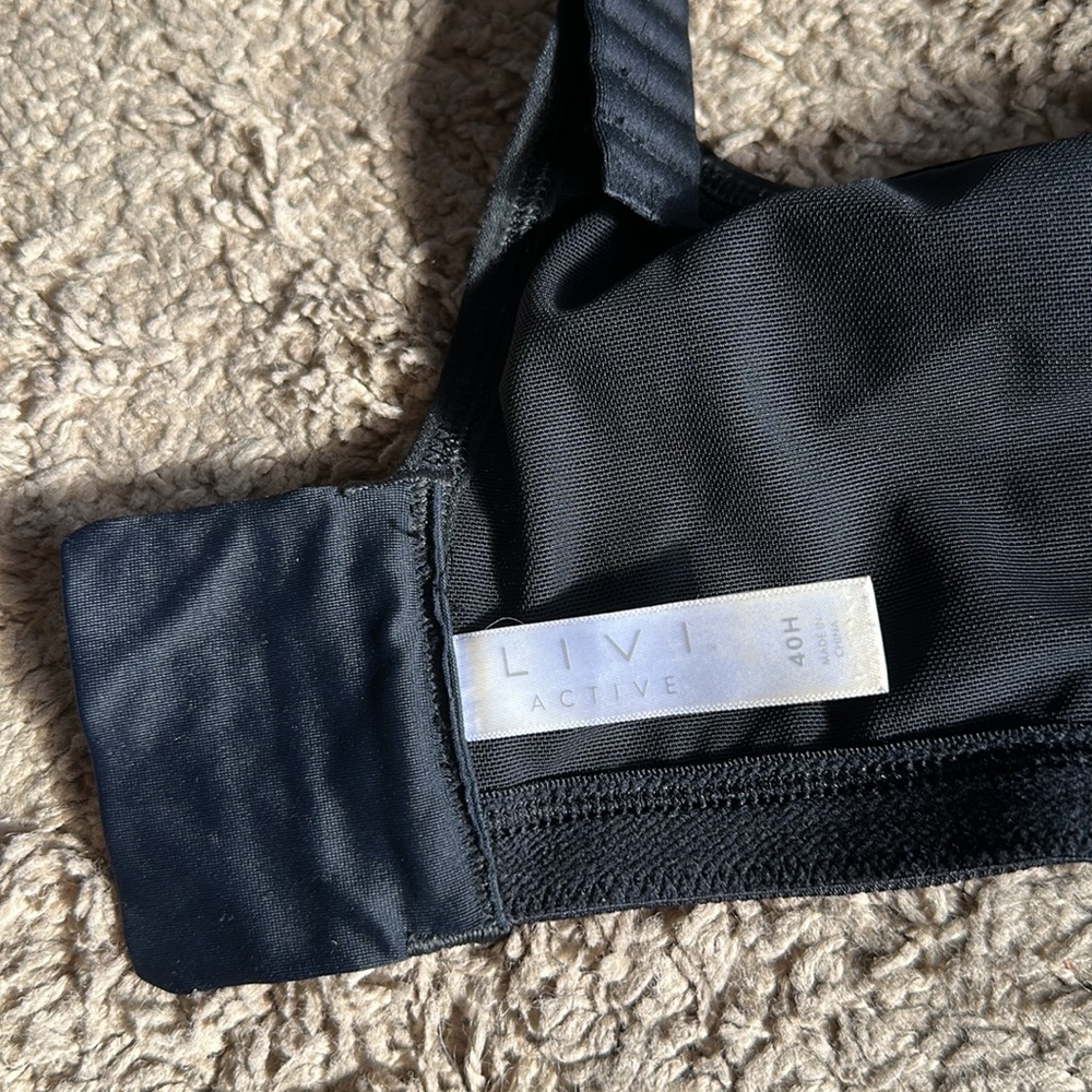 Livi Active Lane Bryant Plus Size Sports Bra Black Gray 40H Max Support Wicking - Picture 9 of 10